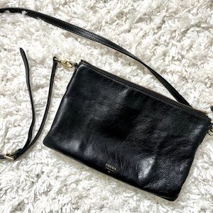 Fossil Black Leather Small Crossbody Purse